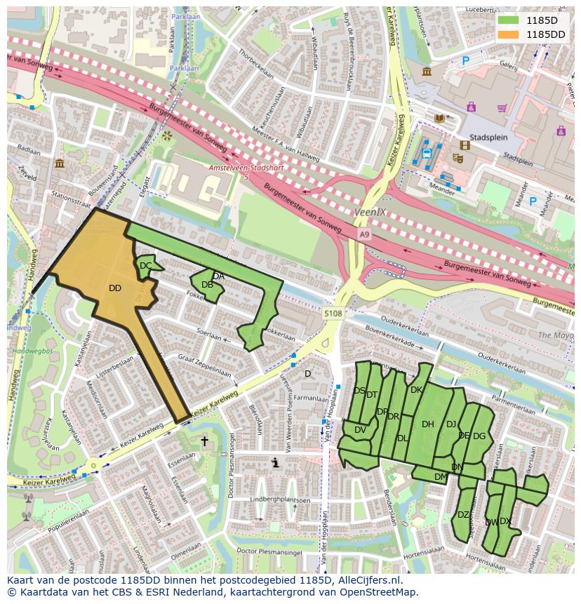 Afbeelding van het postcodegebied 1185 DD op de kaart.
