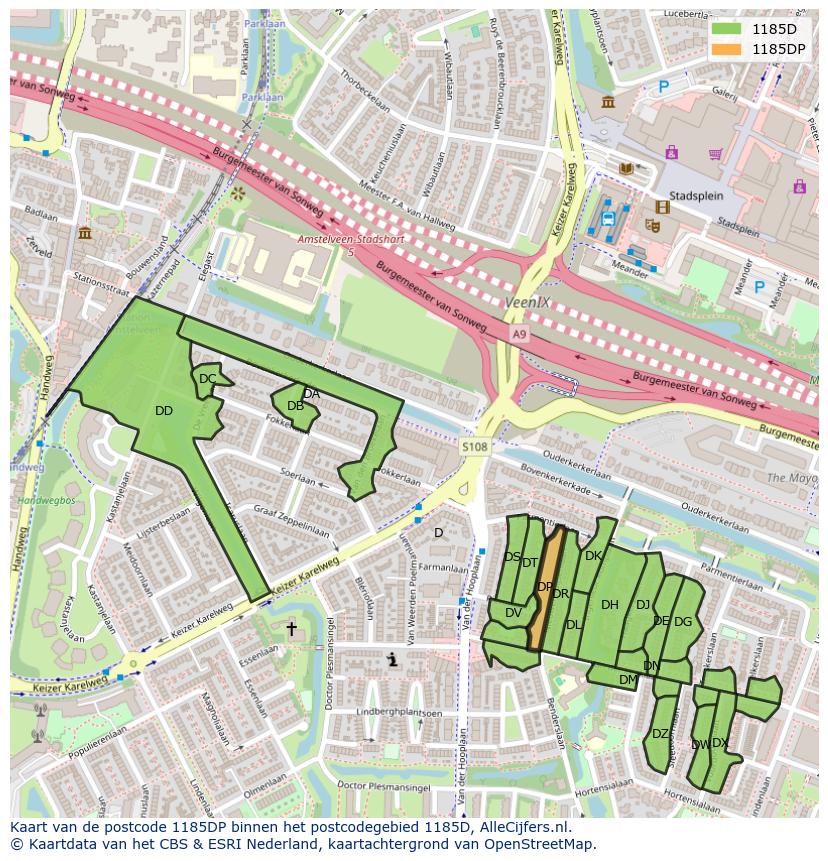 Afbeelding van het postcodegebied 1185 DP op de kaart.