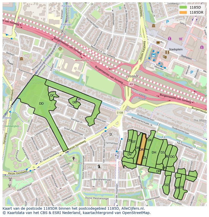 Afbeelding van het postcodegebied 1185 DR op de kaart.