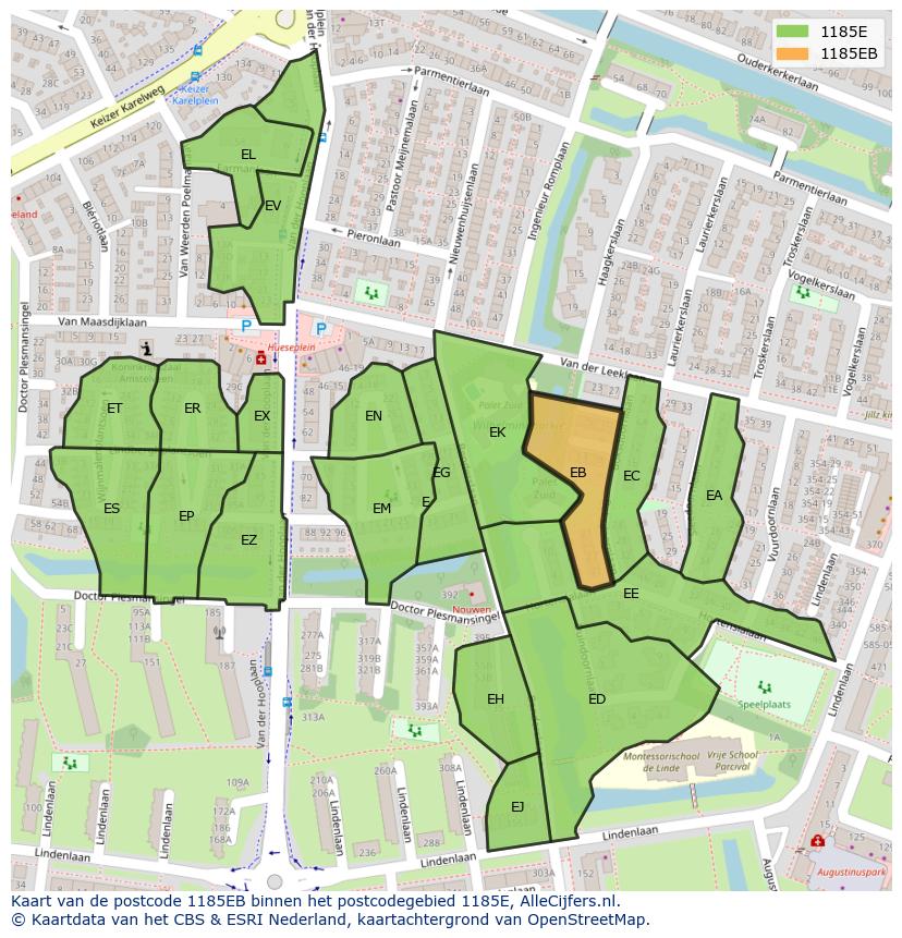 Afbeelding van het postcodegebied 1185 EB op de kaart.