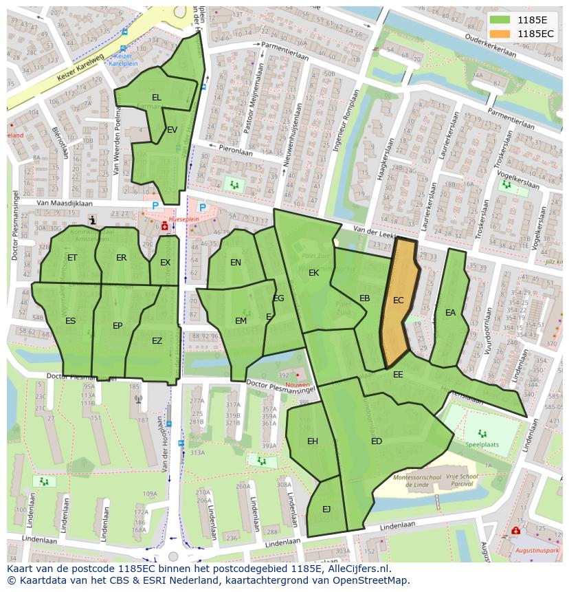Afbeelding van het postcodegebied 1185 EC op de kaart.