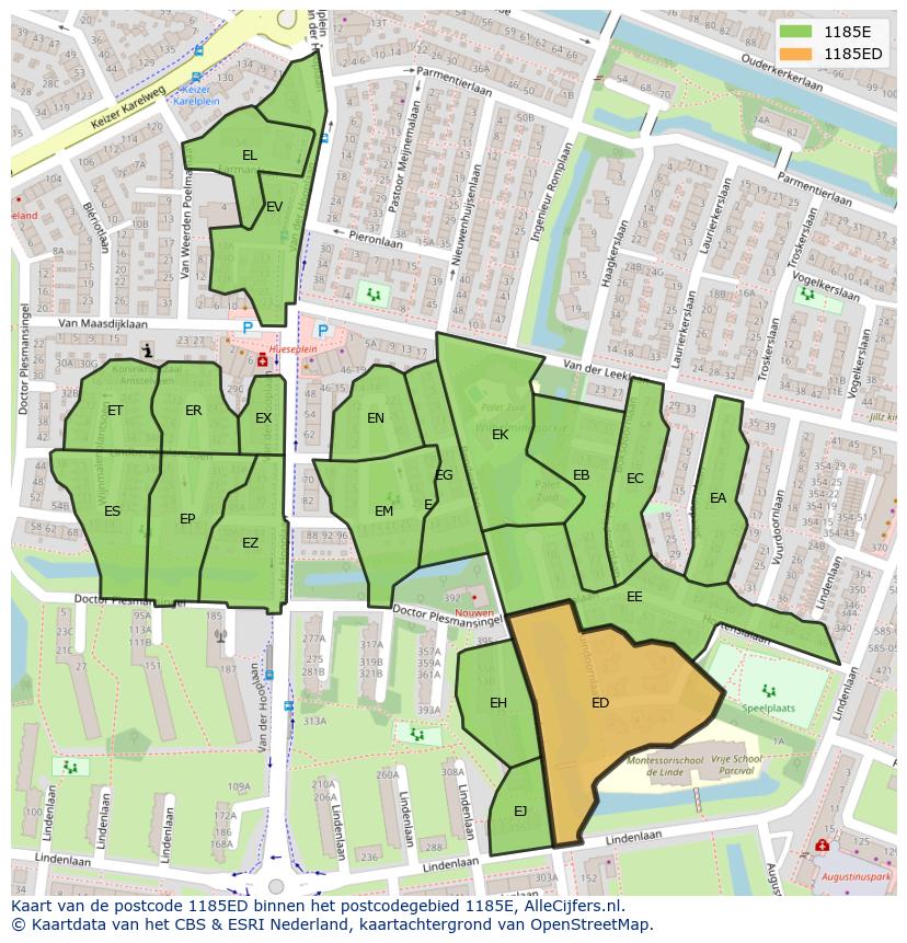 Afbeelding van het postcodegebied 1185 ED op de kaart.