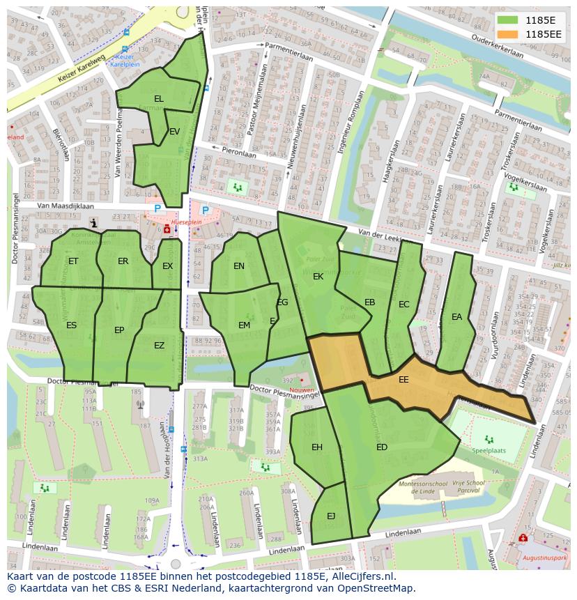 Afbeelding van het postcodegebied 1185 EE op de kaart.