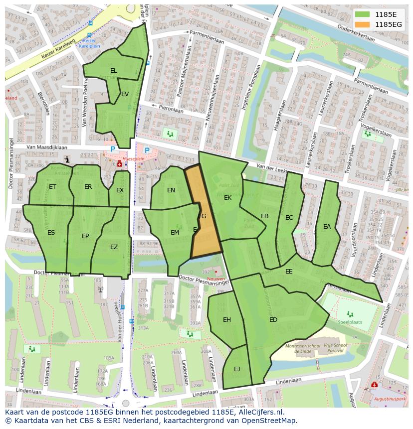 Afbeelding van het postcodegebied 1185 EG op de kaart.