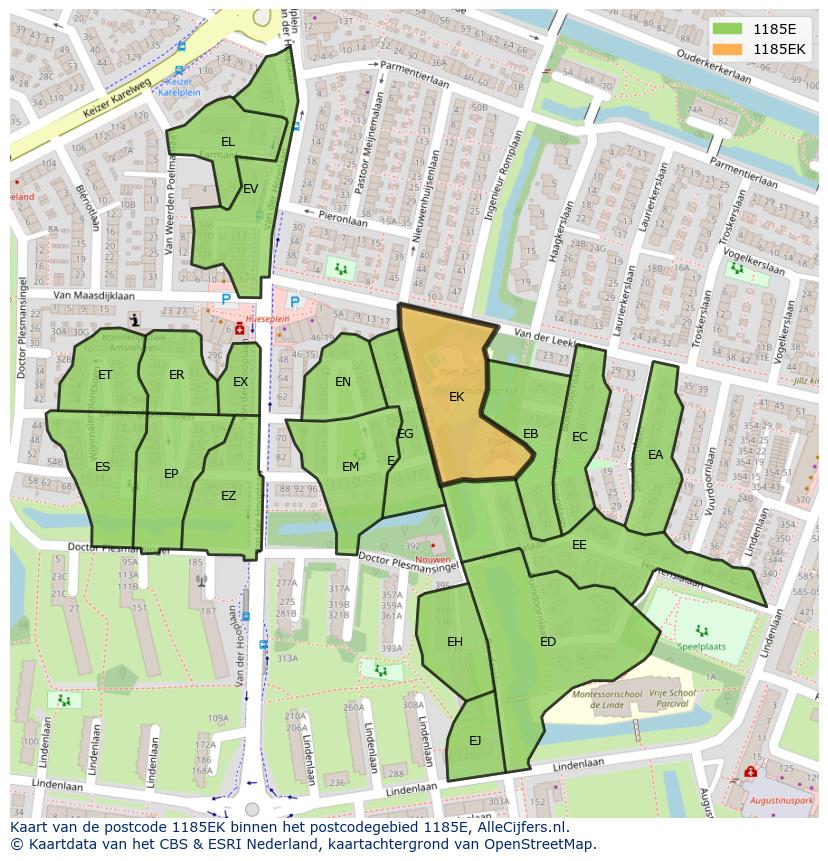 Afbeelding van het postcodegebied 1185 EK op de kaart.