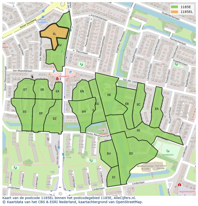 Afbeelding van het postcodegebied 1185 EL op de kaart.
