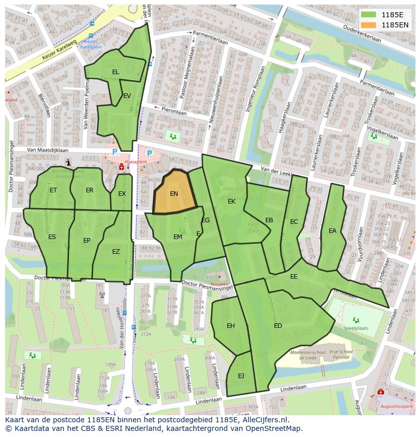 Afbeelding van het postcodegebied 1185 EN op de kaart.