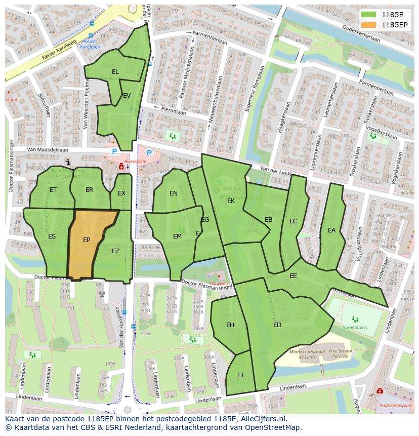 Afbeelding van het postcodegebied 1185 EP op de kaart.