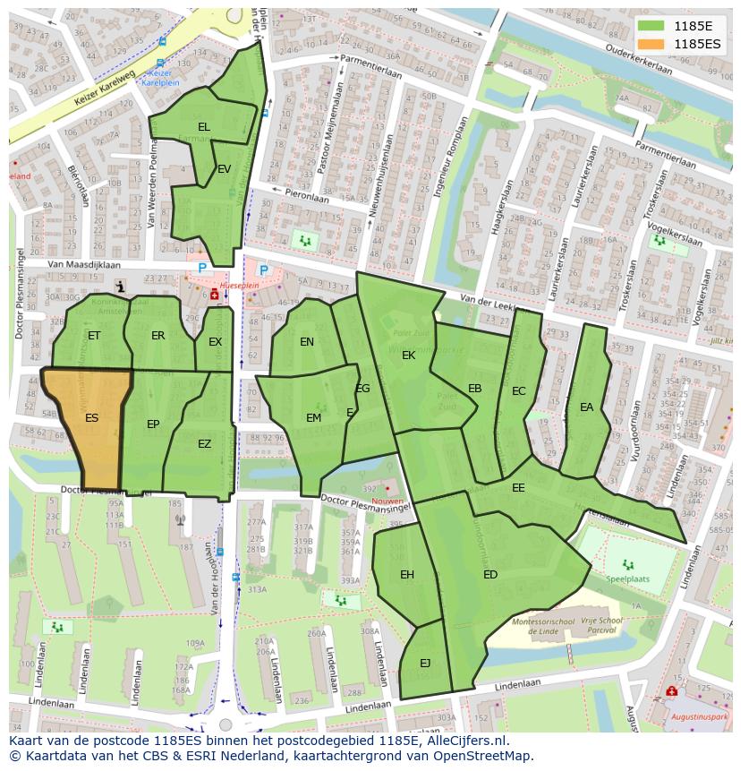 Afbeelding van het postcodegebied 1185 ES op de kaart.