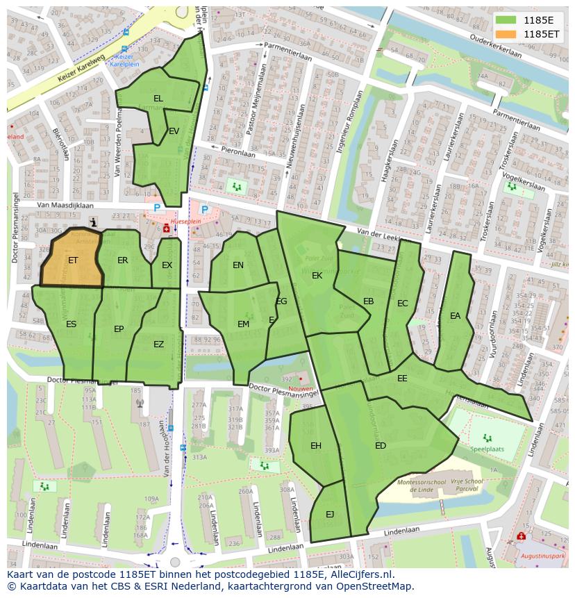 Afbeelding van het postcodegebied 1185 ET op de kaart.