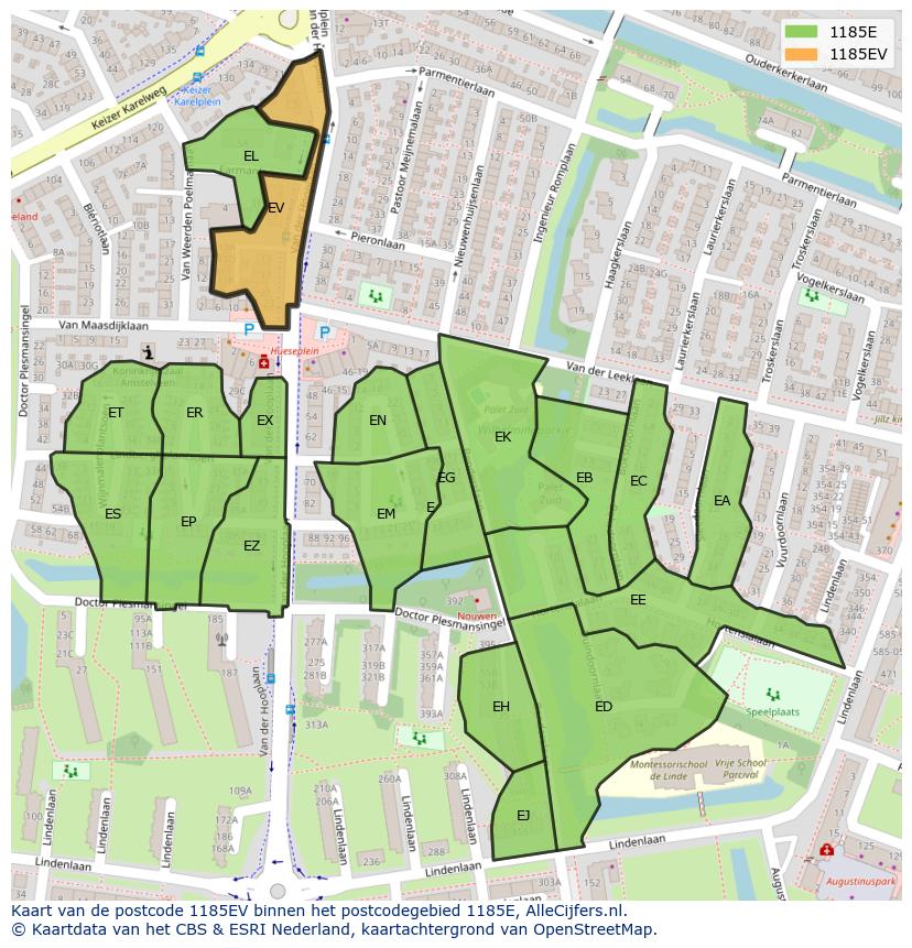 Afbeelding van het postcodegebied 1185 EV op de kaart.