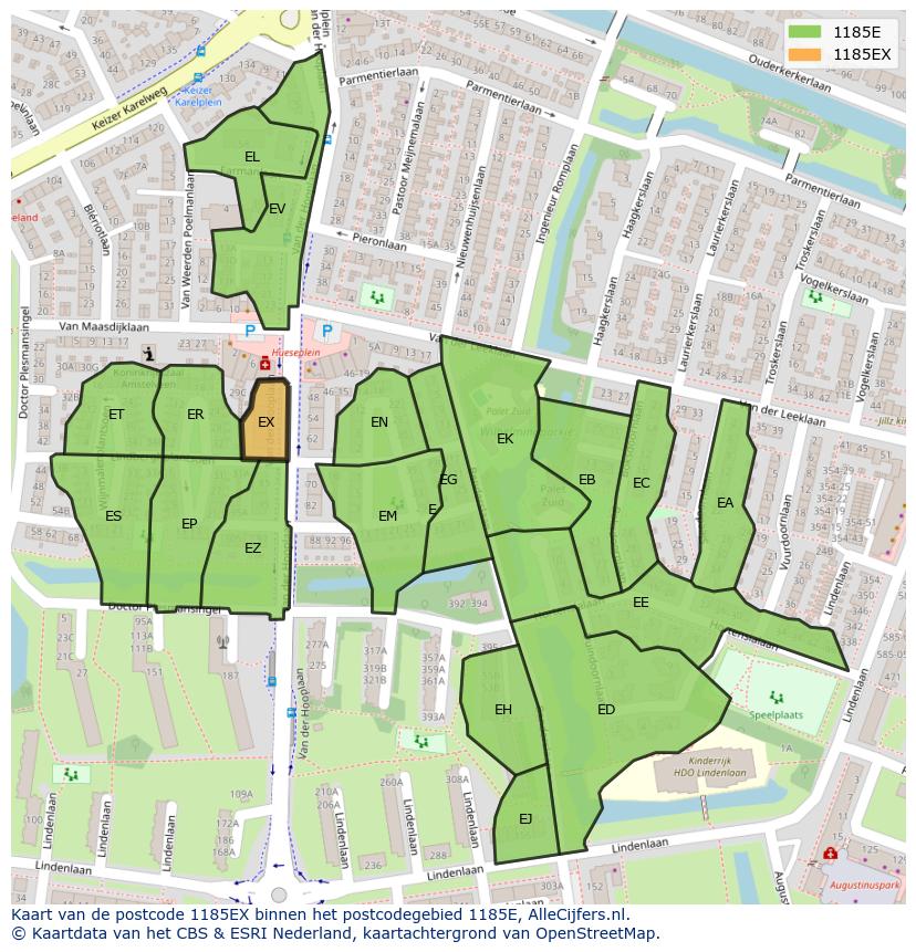 Afbeelding van het postcodegebied 1185 EX op de kaart.