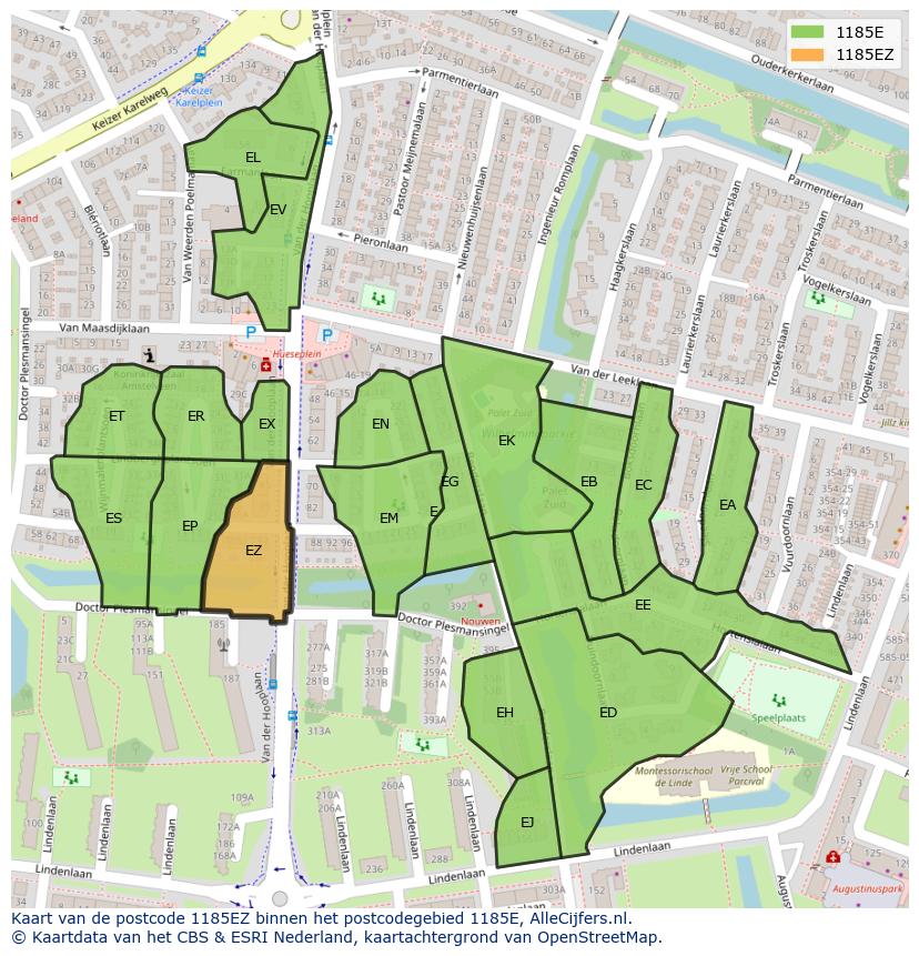 Afbeelding van het postcodegebied 1185 EZ op de kaart.