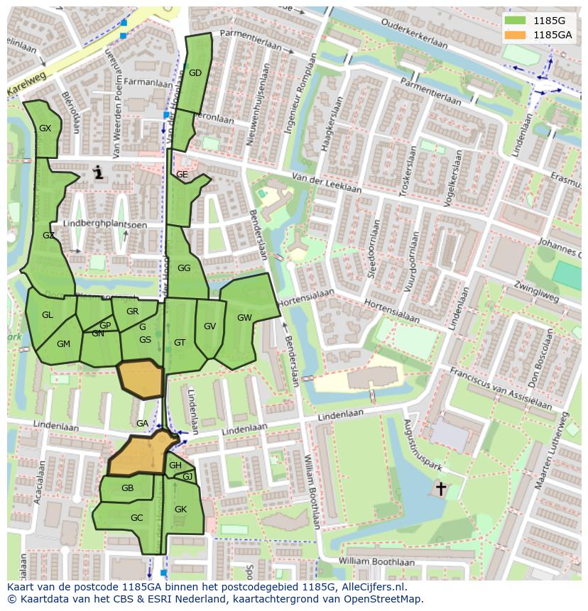 Afbeelding van het postcodegebied 1185 GA op de kaart.