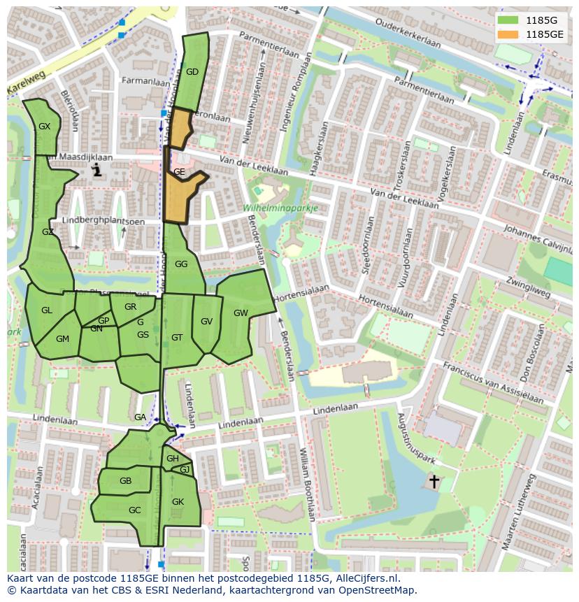 Afbeelding van het postcodegebied 1185 GE op de kaart.
