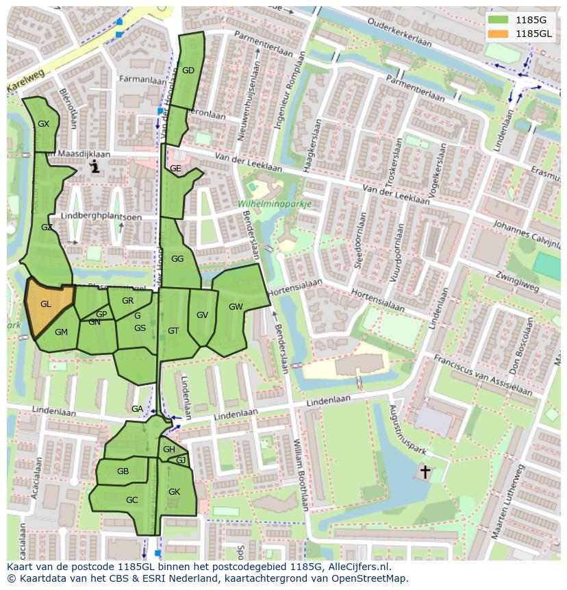 Afbeelding van het postcodegebied 1185 GL op de kaart.