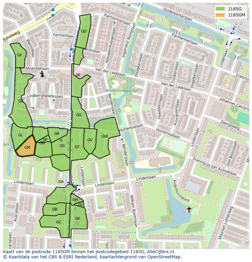 Afbeelding van het postcodegebied 1185 GM op de kaart.