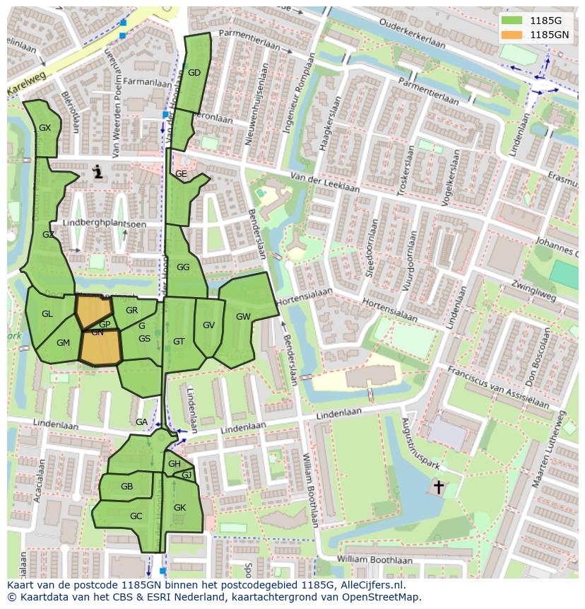 Afbeelding van het postcodegebied 1185 GN op de kaart.