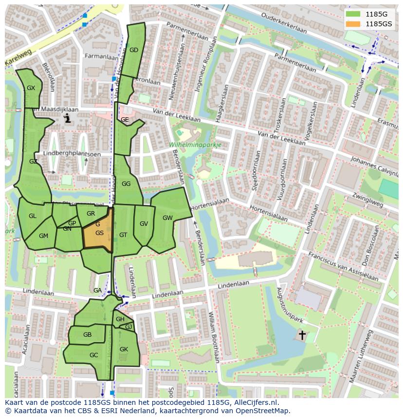 Afbeelding van het postcodegebied 1185 GS op de kaart.
