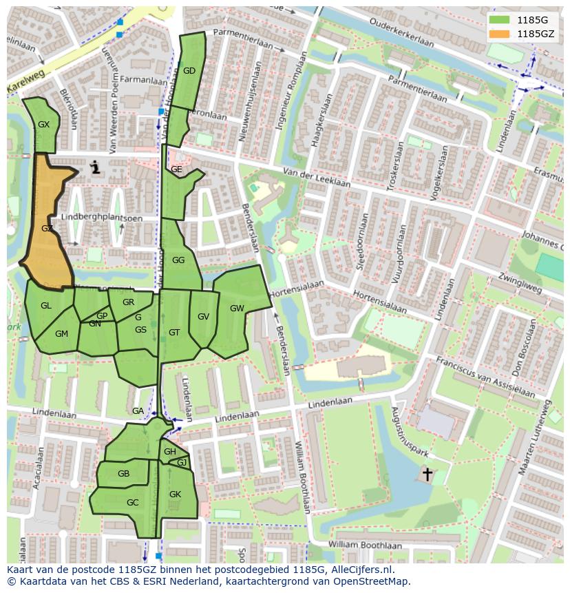 Afbeelding van het postcodegebied 1185 GZ op de kaart.