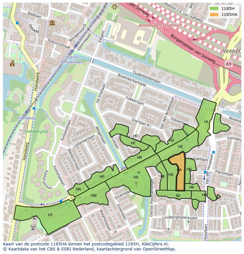 Afbeelding van het postcodegebied 1185 HA op de kaart.