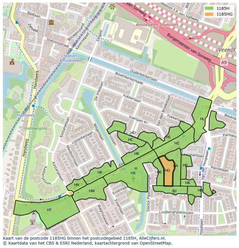 Afbeelding van het postcodegebied 1185 HG op de kaart.