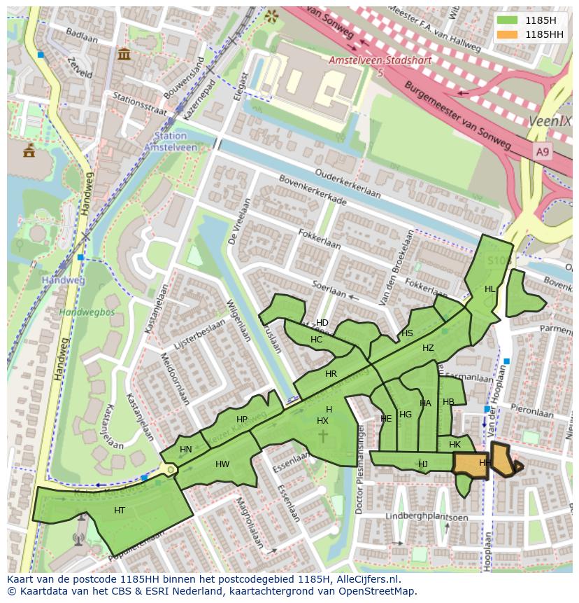 Afbeelding van het postcodegebied 1185 HH op de kaart.