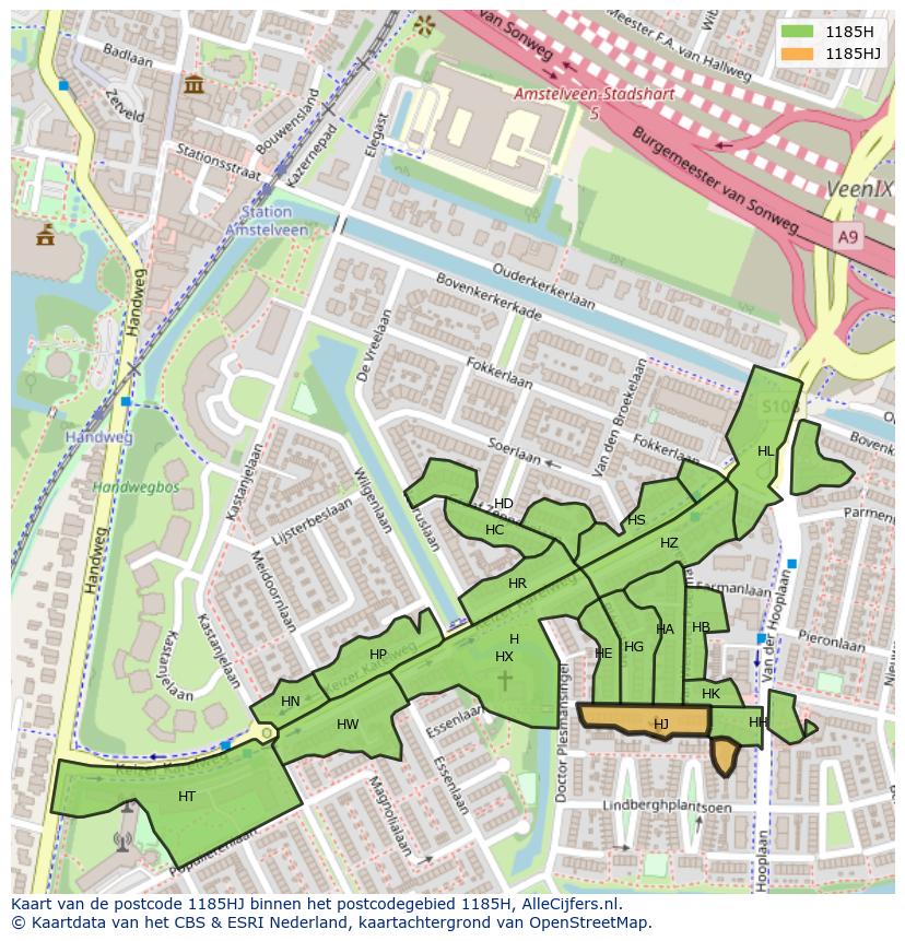 Afbeelding van het postcodegebied 1185 HJ op de kaart.