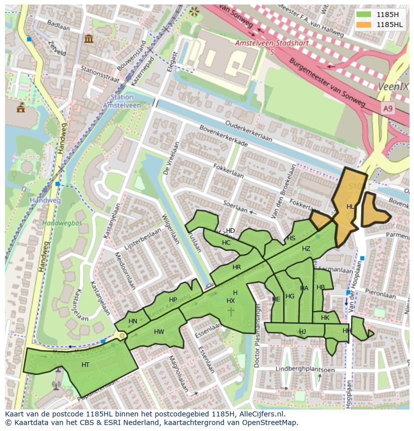 Afbeelding van het postcodegebied 1185 HL op de kaart.