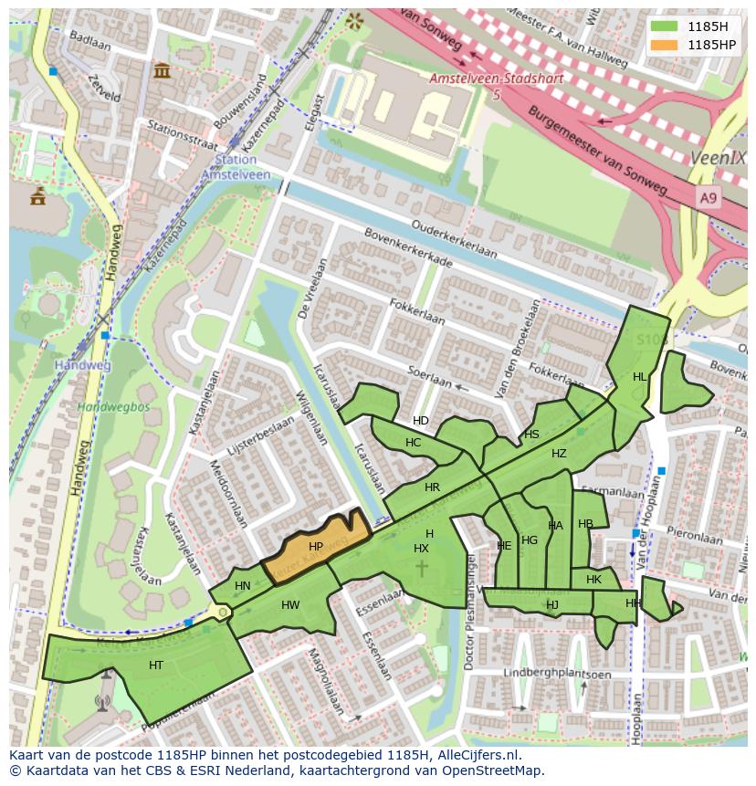 Afbeelding van het postcodegebied 1185 HP op de kaart.