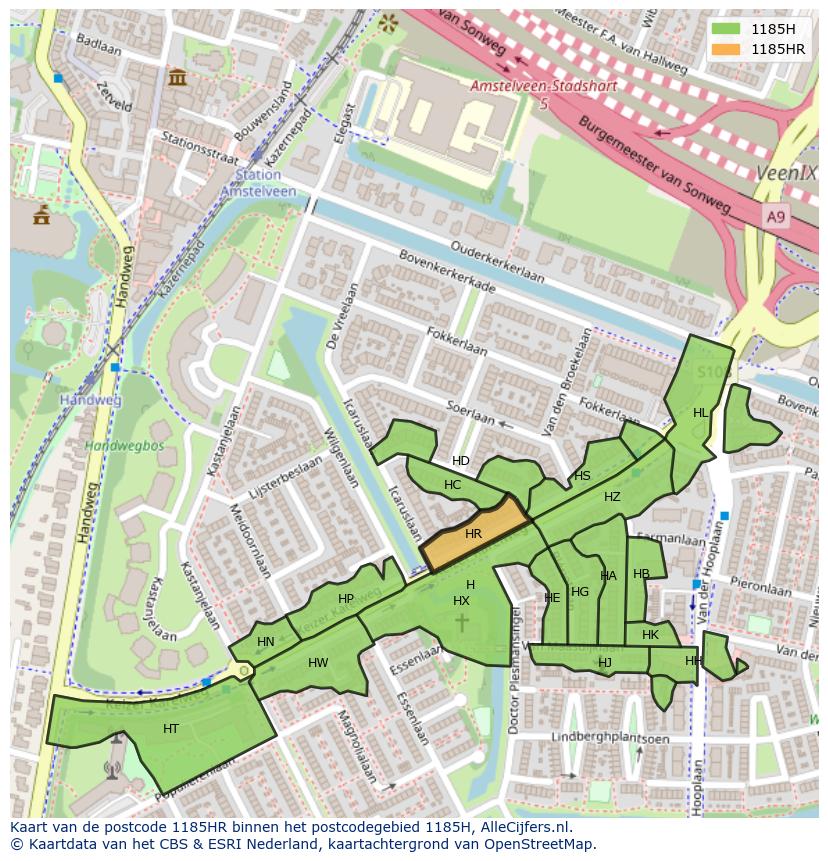 Afbeelding van het postcodegebied 1185 HR op de kaart.