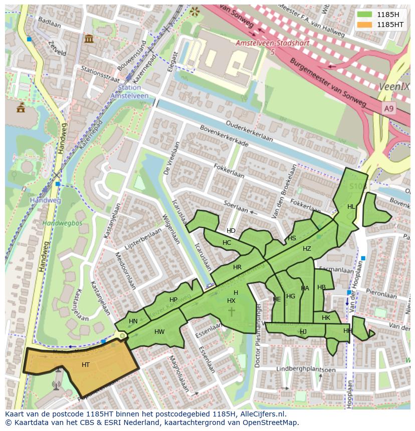 Afbeelding van het postcodegebied 1185 HT op de kaart.