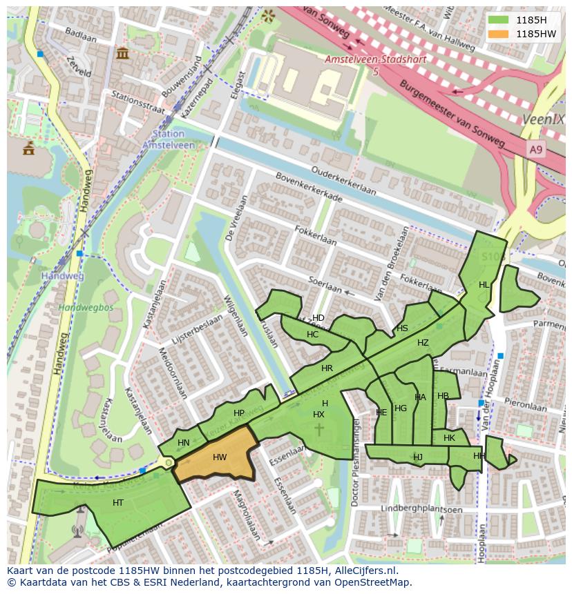 Afbeelding van het postcodegebied 1185 HW op de kaart.