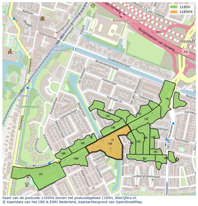 Afbeelding van het postcodegebied 1185 HX op de kaart.