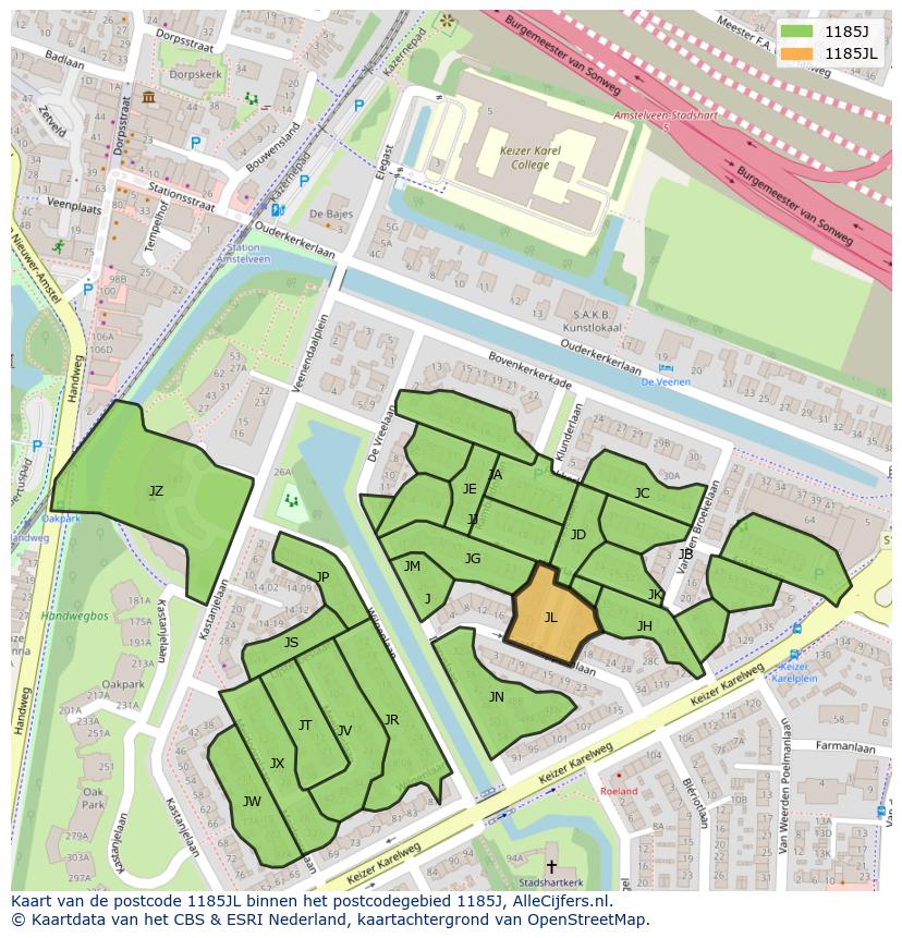 Afbeelding van het postcodegebied 1185 JL op de kaart.
