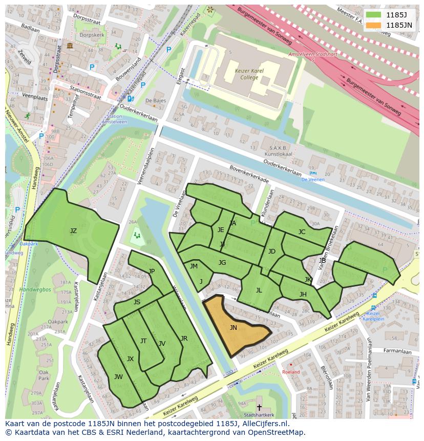 Afbeelding van het postcodegebied 1185 JN op de kaart.