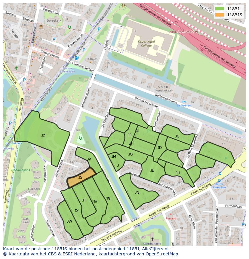 Afbeelding van het postcodegebied 1185 JS op de kaart.