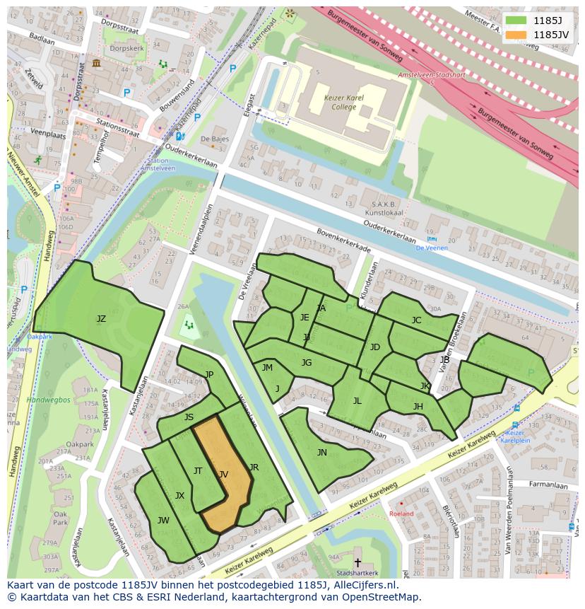 Afbeelding van het postcodegebied 1185 JV op de kaart.