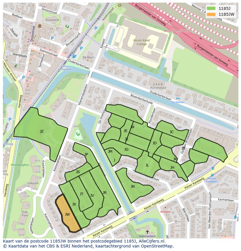 Afbeelding van het postcodegebied 1185 JW op de kaart.