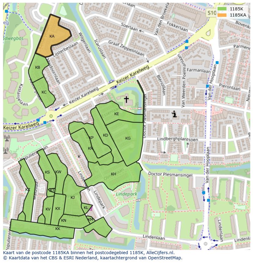 Afbeelding van het postcodegebied 1185 KA op de kaart.