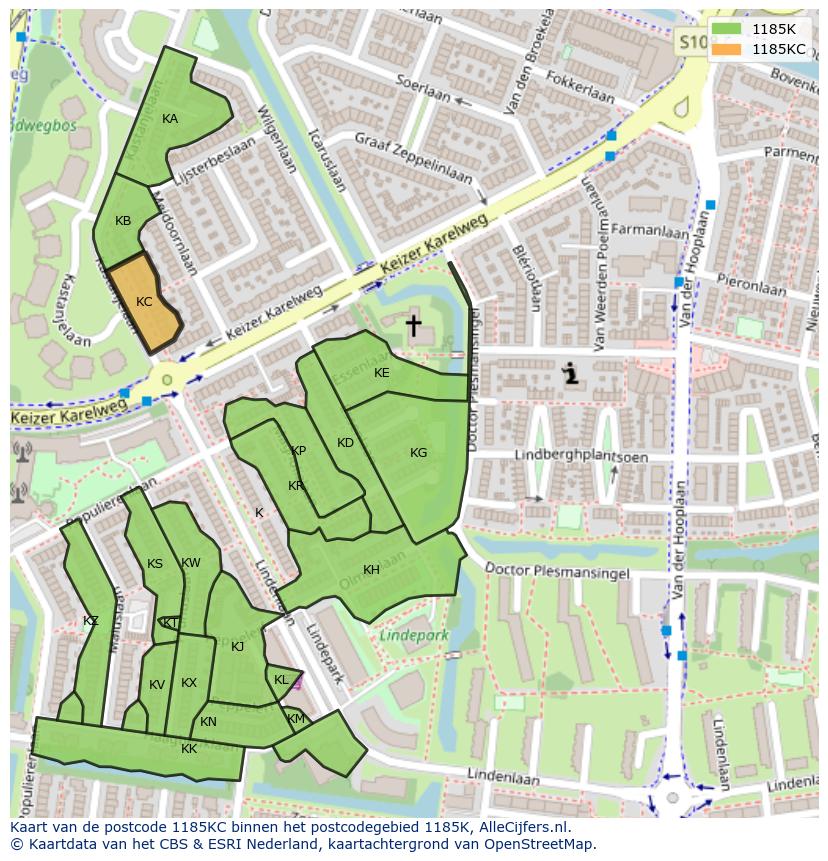 Afbeelding van het postcodegebied 1185 KC op de kaart.