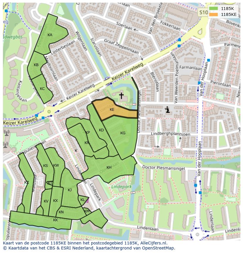 Afbeelding van het postcodegebied 1185 KE op de kaart.
