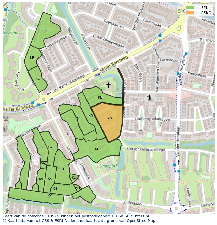 Afbeelding van het postcodegebied 1185 KG op de kaart.