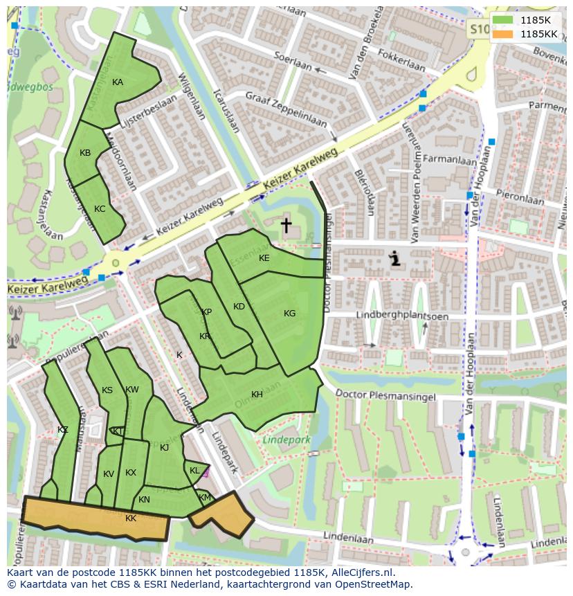 Afbeelding van het postcodegebied 1185 KK op de kaart.