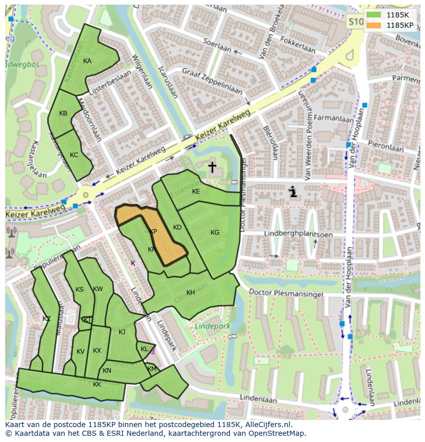 Afbeelding van het postcodegebied 1185 KP op de kaart.