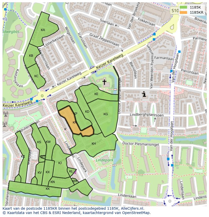 Afbeelding van het postcodegebied 1185 KR op de kaart.