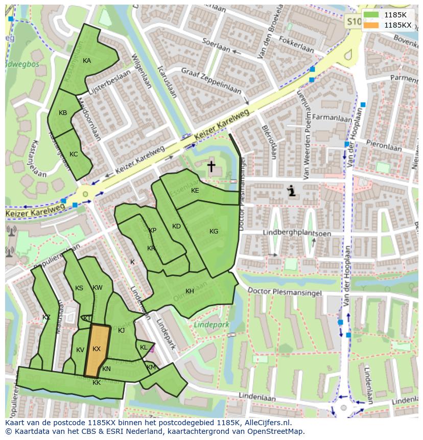 Afbeelding van het postcodegebied 1185 KX op de kaart.