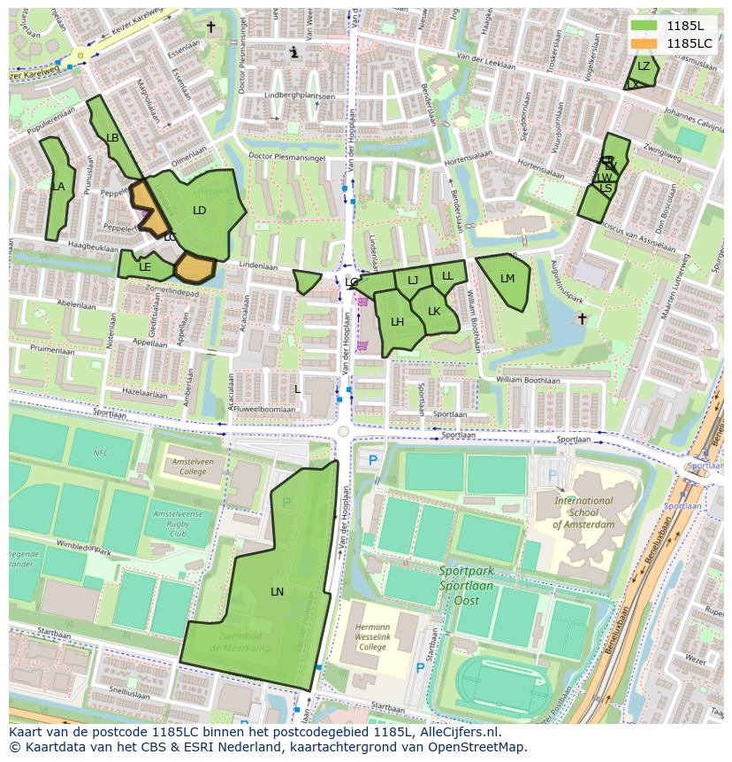 Afbeelding van het postcodegebied 1185 LC op de kaart.