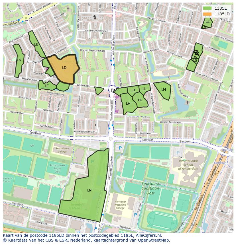 Afbeelding van het postcodegebied 1185 LD op de kaart.