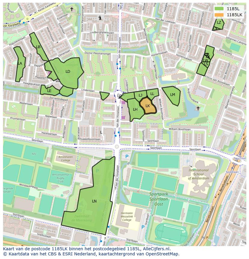 Afbeelding van het postcodegebied 1185 LK op de kaart.